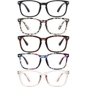 MEETSUN 5 Pack Reading Glasses for Women Men Blue Light Blocking Computer Readers Fashion Square Eyeglasses Anti UV Glare