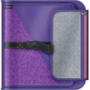 Mead 2 Inch Round Ring Binder, Sewn Fabric, 3 Tab Expanding File, 4 Pockets, Purple (29282BI7)