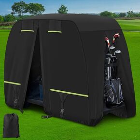 Golf Cart Cover Fits EZGO, Club Car, Yamaha Most 4 Passenger/ 2 Passenger Golf Cart, Upgrade Reflective Strips/Two Windproof Straps/Three Sides Zipper Opening/Four Air Vents, All Weather Protection