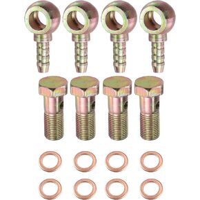 X AUTOHAUX 4 Set 8mm Banjo Hose Barb Bolt Fittings Banjo Bolt Washer Bronze Tone Metal with 8mm Spacers for Car