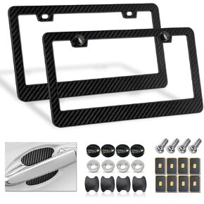 Black Carbon Fiber License Plate Frames, Plastic Number Plate Holder Print Carbon Pattern for Men and Women, 2 Pack with Screws Caps for Front Rear