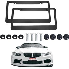 Black Matte License Plate Frames Stainless Steel License Plate Cover, License Plate Holder with 2 Holes, Universal Tag Frames with Screws for car Front and Rear，for Men & Women