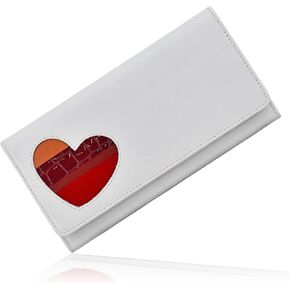 SKYLE Soft Genuine Leather Clutch Purse for Women (White), RFID Protected 18 Card Slots, Cash & Coin Compartment with Strong Zipper, Long Lasting Stitching, Heart Embossed Design