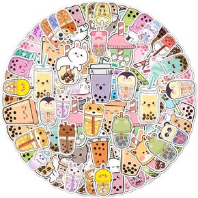50 Pack Pcs Boba Bubble Tea Stickers for Water Bottles Waterproof Vinyl Laptop Luggage Cups Helmet Funny Cute Random Sticker Packs Teens Adults Girls Boys Aesthetic Small Decals