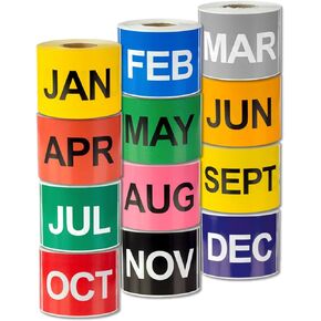 [12 Rolls - 3600 Labels - 3 x 2 inch] Large Rectangular, 12 Months of The Year Labels (January to December Label Bundle) Color Coded Month of The Year Labels