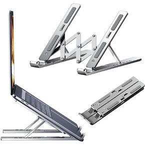 Adjustable Laptop Stand Portable Notebook Stand Aluminum Computer Stand for Desk Compatible with MacBook Air Pro, Dell XPS, HP，All 10-15.6" Laptops-Sliver