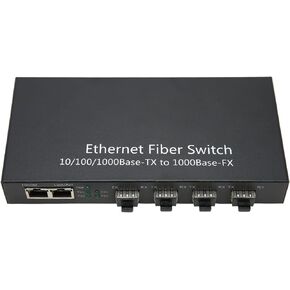SFP Ethernet Fiber Optic Switch, 1000m Ethernet Fiber Optic Transceiver, 4 Optical Ports 2 Electrical Ports, 120km Transmission, with LED Indicator, Supports 9k Bytes Jumbo Frames