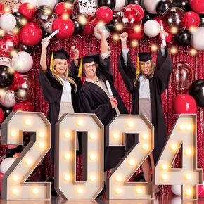 2024 Graduation Decorations, 78 PCS Graduation Party Supplies- 2FT Grad Prom Marquee Light Up Letters Number Sign “2024", Balloon Garland Kit for Kindergarten High School College Class Decor Blue Gold