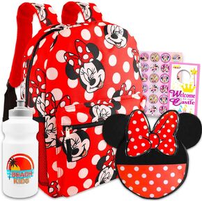Disney Minnie Mouse Large Travel Backpack & Lunch Bag For Girls Set - Bundle with Polka Dot Minnie Travel Backpack, Minnie Lunch Bag & More | Minnie Travel Set For Kids