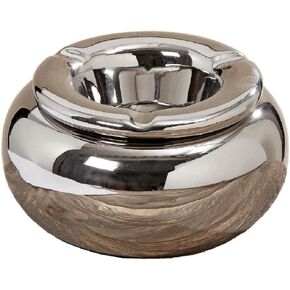 Crosby Street Silver Ash Tray, 2 Pieces, Glazed Stoneware, 5 1/2 Inch Diameter, Indoor or Outdoor in Kuwait