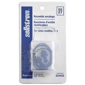Sellstrom Reusable Corded Tapered Ear Plugs, 27dB NRR, Blue/Hi-Viz Green (Pack of 100), S23421
