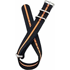NewLife 18mm Strap, Black/Orange | Vintage Watch Strap Nylon Fabric Replacement Wrist Band That Brings to Any Watch for Men and Women