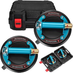 8" Glass Suction Cup, 2 Pack Vacuum Suction Cups with Metal Handle and Brass Pump for Granite & Glass Lifting, 480 lbs Load Capacity with Carrying Case