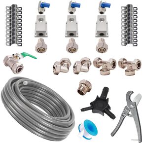 Compressed Air Piping System 3/4 inch x 100 Ft Tubing, Shop Air Line Kit for Garage Air Compressor Accessories Kit with Grey HDPE-Aluminum Hose and Aluminum Outlet Blocks 200Psi