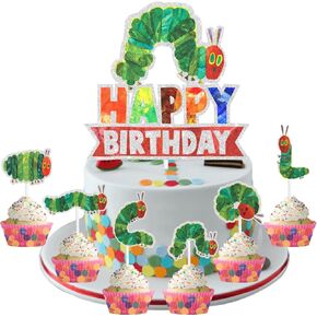 7PCS Set Fairy Tale Style Caterpillar Cake Topper-Fairy Tale Birthday Party or Baby Shower Party Hungry Caterpillar Decoration for Kids-SugarGera