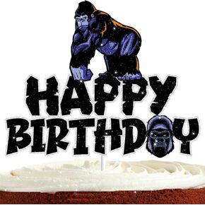 Gorilla Cake Topper for Boys Girls Adults Happy Birthday Safari Jungle Animal Ape Party Decorations Supplies Glitter Gorilla Birthday Cake Decorations