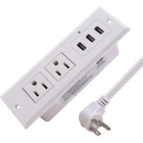 Desk Power Strip with USB Recessed Mounted Desktop Power Outlet 2 Outlets 3 USB Ports (15W/3A) Flat Power Plug, Charge Station for Table Cabinet Sofa Counter (3A/15W Black)
