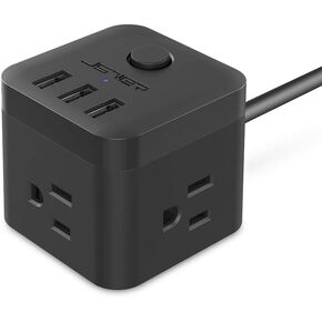 Power Strip with USB, Outlet Strip JSVER USB Power Strip, Power Strips 3 USB Ports 3 Outlets, 4.92ft Power Extension Cord for iPhone Xs/XR/X/8, Travel, Office, Cruise Ship, Dorm (Black)
