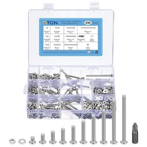 498Pcs Nuts and Bolts Assortment Kit, 8-32 Phillips Pan Head Machine Screws, 304 Stainless Steel 1/4", 3/8", 1/2", 5/8", 3/4", 1", 1-1/4", 1-1/2", 2", 2-2/4" Screws Assortment Kit