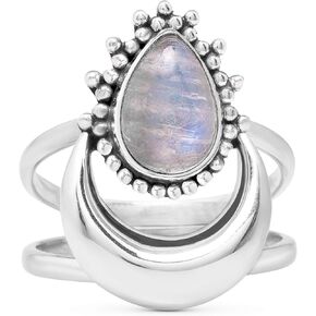 Pear Moonstone 925 Sterling Silver Ring - BOHO Chic Jewelry - Fashionable and Stylish for Girls and Women with Velvet Gift Bag - Made by Indian Artisans - Size 6-10