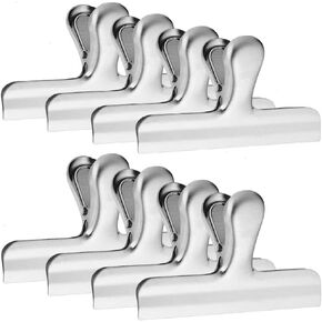 8 Pack Stainless Steel Clips Grips for Chip Bags, 4 inch Width, Danzix Paper Seal Tool for Coffee Food Bread Bags, Kitchen Home Usage - Sliver