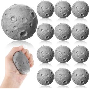Moon Stress Balls 2.5 Inch Anxiety Fidget Relief Squeeze Balls Soft Foam Toy for Teenagers Students Birthday Party Favors for Adults Finger Exercise School Office (12 Pcs)