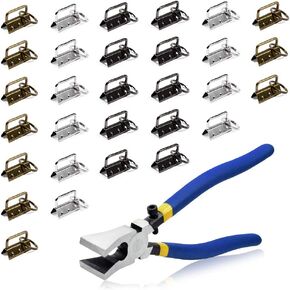 SPEEDWOX 1.25 Inch Key Ring Bulk Fob Hardware 30 Sets with Split Rings and Glass Breaking Pliers for Webbing Fabric Strapping Wristlet Multicolor Key Fob Antique Black/Antique Brass/White Nickel