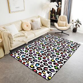 Erosebridal Rainbow Cheetah Print Area Rug 3x5 for Kids Teens Girls White Leopard Rug Cute Animals Living Room Rugs Abstract Art Accent Rug Set for Bedroom Non Slip