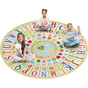 سجادة Booooom Jackson للأطفال للفصل الدراسي ABC Mat مقاس 6'5''x6'5'' سجادة لدائرة الحضانة في مرحلة ما قبل المدرسة سجادة الأبجدية، سجادة منطقة اللعب الابتدائية سجادة تعليمية مع دعم غير قابل للانزلاق (بيج، 6.5 × 6.5 قدم) in Kuwait