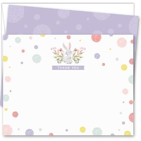 Spring Bunny Thank You Cards | 25 Flat Note Cards and Envelopes | Printed on Heavy Card Stock.