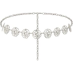 Navoky Metal Flower Waist Chain Rose Belt Chain Adjustable Belly Chain Dress Jeans for Women and Girls