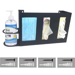 Steel Sanitizing Station Dispenser Stand, Wall Mounted Organizer for Face Masks, Glove Box & Hand Sanitizer or Others in Office, Gym, Schools, Hospital, Laboratory or Other Public Sites