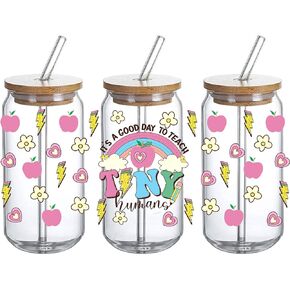UV DTF Glass Cup Wrap Transfer - It is a good day to teach tiny human Sublimation Design Waterproof, Gift for Teacher, Decal for 16oz Glass Cups, Ceramic Mug DIY Crafts - 3PCS