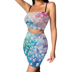 Women's Ruched Cami Crop Top Bodycon Skirt 2 Piece Outfits Dress Sexy Mini Club Dress Slim Fit