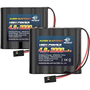 melasta RC Receiver Battery 6V 2000mAh Rechargeable NiMH Receiver RX Batteries Pack Compatible with Futaba RC Airplane Servo Controller Hitec Connectors for RC Airplanes/RC Aircrafts (2-Pack)
