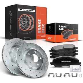 A-Premium 11.57 in (294mm) Front Drilled and Slotted Disc Brake Rotors + Ceramic Pads Kit Compatible with Select Jeep, Mitsubishi, Chrysler & Dodge Models - Compass, Patriot, Lancer, Avenger, Sebring