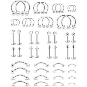 16G Lip Rings Vertical Labret Jewelry Monroe Lip Barbell Ring Medusa Snake Bite Piercing Jewelry Snug Daith Rook Conch Tragus Helix Cartilage Earring Piercing Jewelry for Women Men 48 Pcs