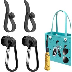 4 Pcs Hooks Set Accessories Compatible for Bogg Bag, Bogg Bag Accessories, Insert Carabiner Key Chain Holder Charms, Compatible for Small & Large Beach Bags (Black)