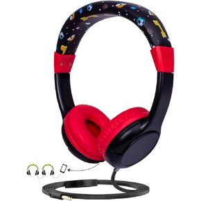 Toddler Headphones Wired with 85dB Safe Volume Limiter and Sharing Function, Adjustable iPad & Tablet Kids Headphones with Cord for Baby Boys and Girls for Plane & Car Travel Black/Red