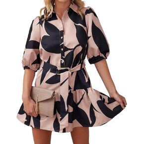 فستان نسائي من futurino على شكل حرف A بصدر واحد، فستان صيفي بنمط بوهو مطبوع عليه زهور وأكمام قصيرة مع حزام in Kuwait