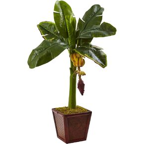 Nearly Natural Banana Tree in Wooden Planter