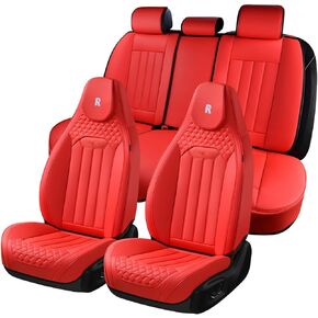 Coverado Car Seat Cover Full Set, Bucket Seat Covers for 5 Seats, Nappa Leather Seat Covers for Cars, Waterproof Car Seat Protector, Front and Rear Auto Car Seat Cushion for Most Sedans Truck, Black