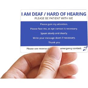 Hard of Hearing Deaf Card - I'm Deaf Awareness Emergency Contact Card Wallet Insert (2 Pcs)