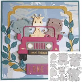 Cute Animal Frame Metal Die Cuts,Giraffe, Tiger, Hippo, Elephant Zoo Frame Background Wedding Cutting Dies Cut Stencils for DIY Scrapbooking Album Embossing Paper Dies Card Making