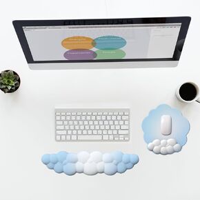 Cloud Mouse Pad Wrist Support Keyboard Wrist Rest Set, Ergonomic Cloud Arm Wrist Pad with Memory Foam, Non-Slip Base for Typing Pain Relief, Home, Office, Laptop, Gaming, Dark Purple & White