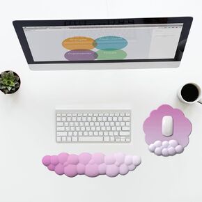 Cloud Mouse Pad Wrist Support Keyboard Wrist Rest Set, Ergonomic Cloud Arm Wrist Pad with Memory Foam, Non-Slip Base for Typing Pain Relief, Home, Office, Laptop, Gaming, Dark Purple & White