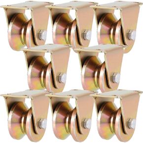 8 PCS 2 Inch V Groove Wheel, 1045 Steel Electroplated Anti Corrosion Sliding Gate Rollers Heavy Duty Caster Wheels Pressure Bearing Pully Long-Lasting Convenient V-Shaped Bracket Roller