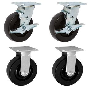 ICON CASTER WHEELS 6" x 2" PHN Heavy Duty Industrial Casters, Top Plate 4" x 4.5", Black, 2 Rigid 2 Swivel, Non-Marking Phenolic Wheel, Load Capacity 4800 lbs. per Set (4-Pack)