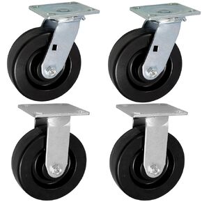 عجلات ICON CASTER مقاس 6 بوصة × 2 بوصة PHN عجلات صناعية شديدة التحمل، لوحة علوية 4 بوصة × 4.5 بوصة، سوداء، 2 صلبة 2 دوارة، عجلة فينولية لا تترك علامات، سعة تحميل 4800 رطل. لكل مجموعة (4 عبوات)