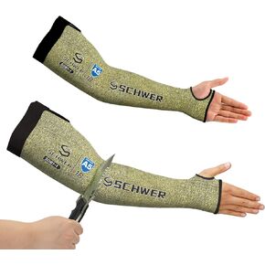 Schwer 2 Pairs MINI-SOFT Arm Protection Sleeves S081, ANSI A5 Cut Resistant Sleeves with Thumbhole, Flame Resistant Welding Sleeves for Work Kitchen, Farmer Sleeves for Gardening Arm Guards for Biting